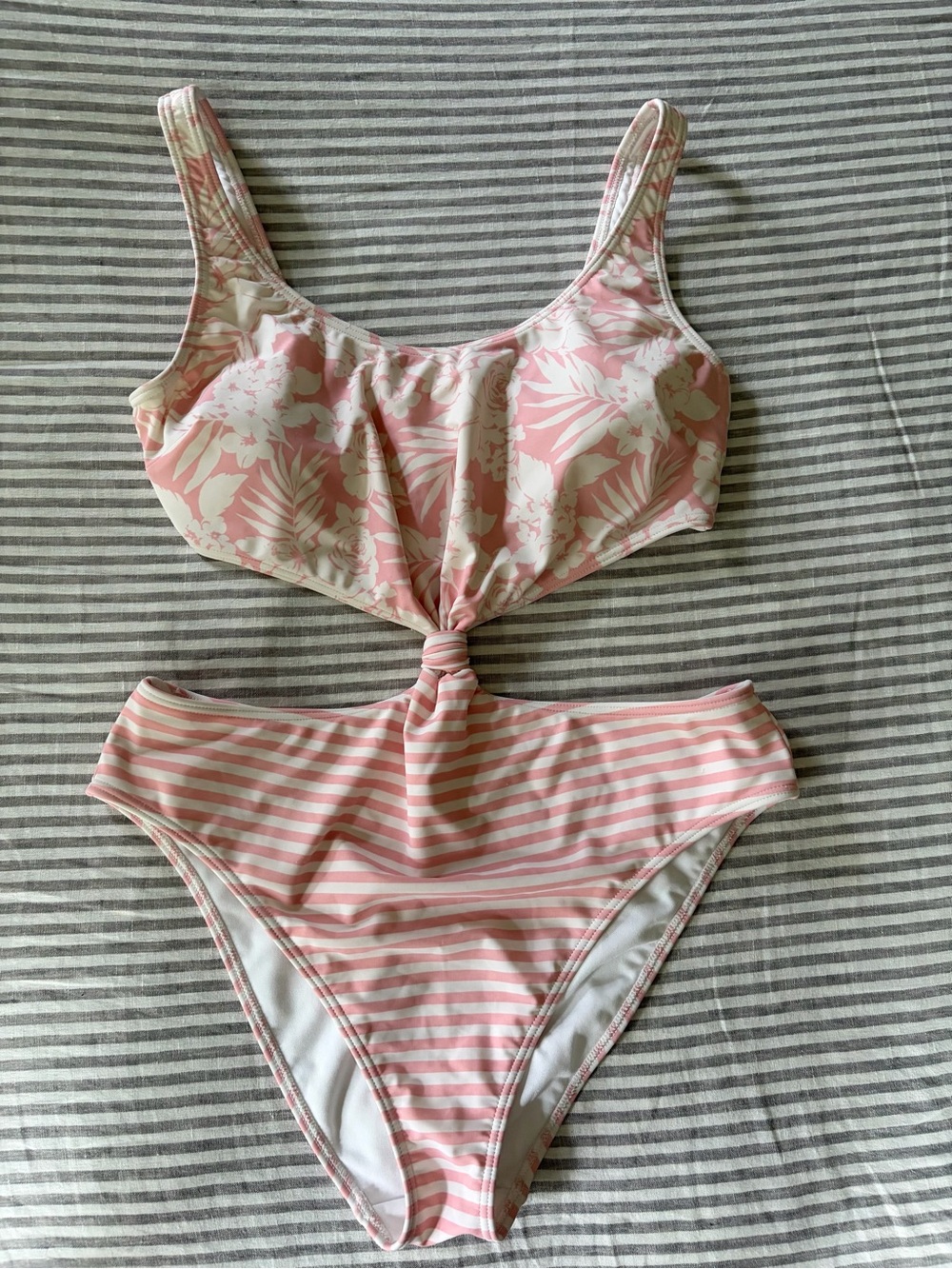 Abercrombie & Fitch Pink Floral and Stripe One-Piece Swimsuit